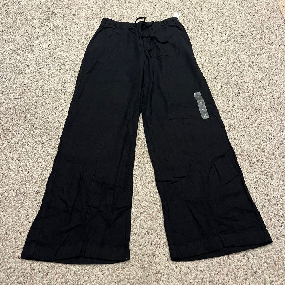 NEW Gap Pull On Wide Leg Pants XS Black Linen Blend Coastal Classic Casual